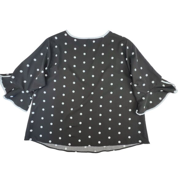SHEIN Blouse 2XL Polka Dots 3/4 Sleeve Ruffle Cuff Whimsical Chic Retro Top - Picture 7 of 10